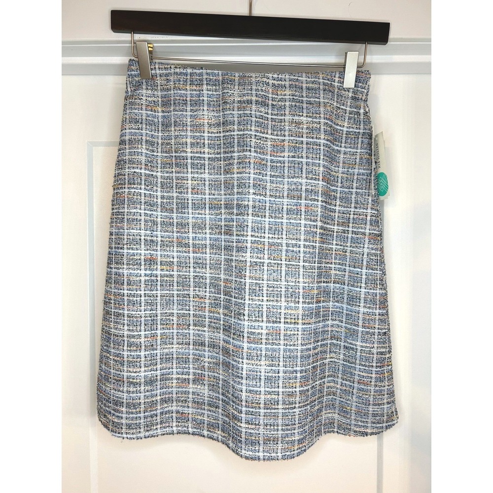 NEW Margaret M Tweed Grid Pattern A Line Skirt Womens Small Petite Stretch Waist